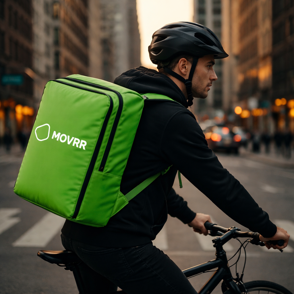 Illustration of the Movrr rider mascot on a bike